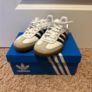 Adidas Kids' White, Black, and Tan Sneakers